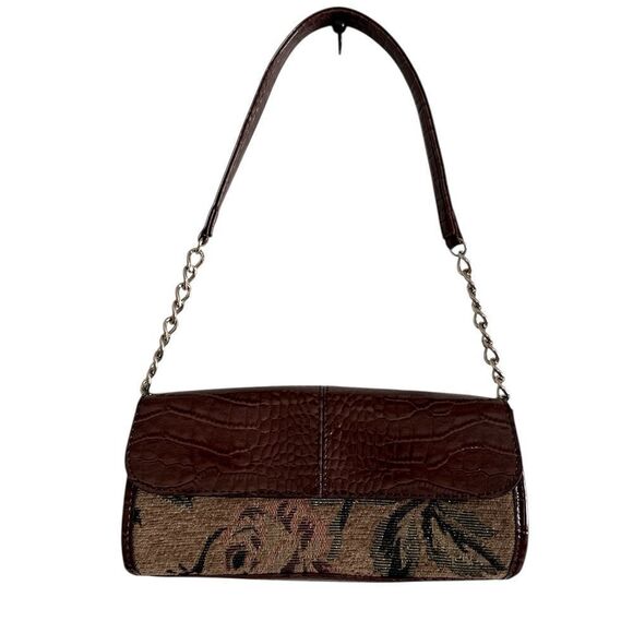 Liz Claiborne Handbags - Liz Claiborne Brown Croc-Embossed Shoulder Bag with Chain Detail EUC